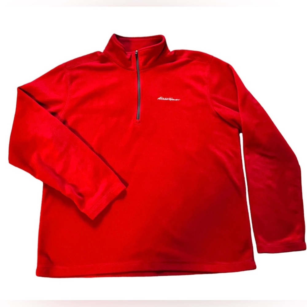 Eddie Bauer Men’s Fleece 1/4 Zip Pull Over Red Long Sleeve Sweatshirt SZ L